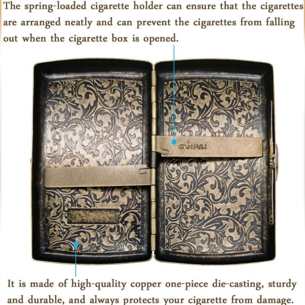 NEW! Engraved Metal Cigarette Case - Antique Brass Tone - Picture 2 of 5